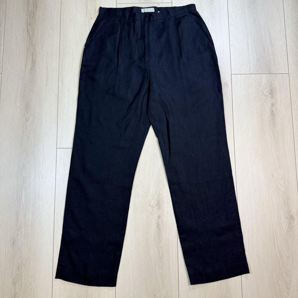 Kate Hill Women's Linen Pants Black Size 12‎ Pleated High Rise Straight Leg VTG